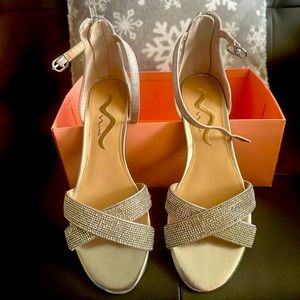 NEW Flat Bedazzled Sandals by Nina; Silver;